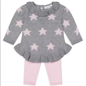 🍬 NEW Bloomingdale’s Miniclasix Pink Metallic Star Sweater Legging Set